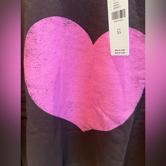 NWT new Anthropologie letluv heart lightweight sweatshirt XS brown pink - Picture 10 of 16